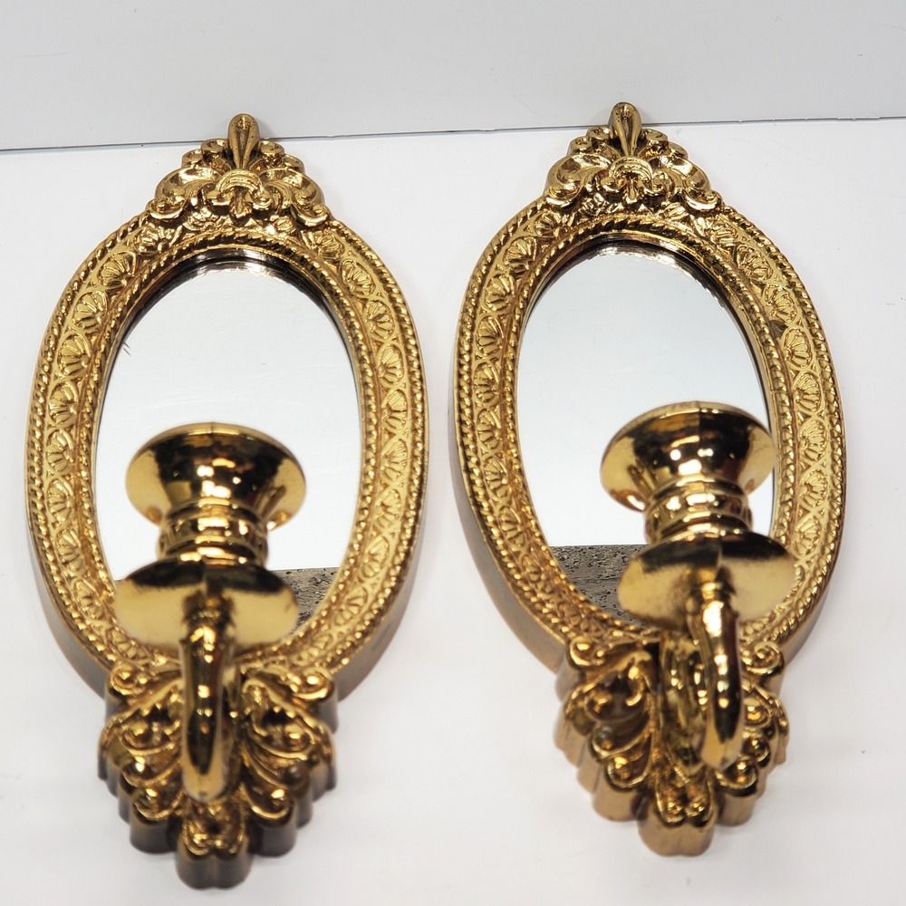 Home Interiors Mirror Sconces Gold Vintage Ornate Set of 2